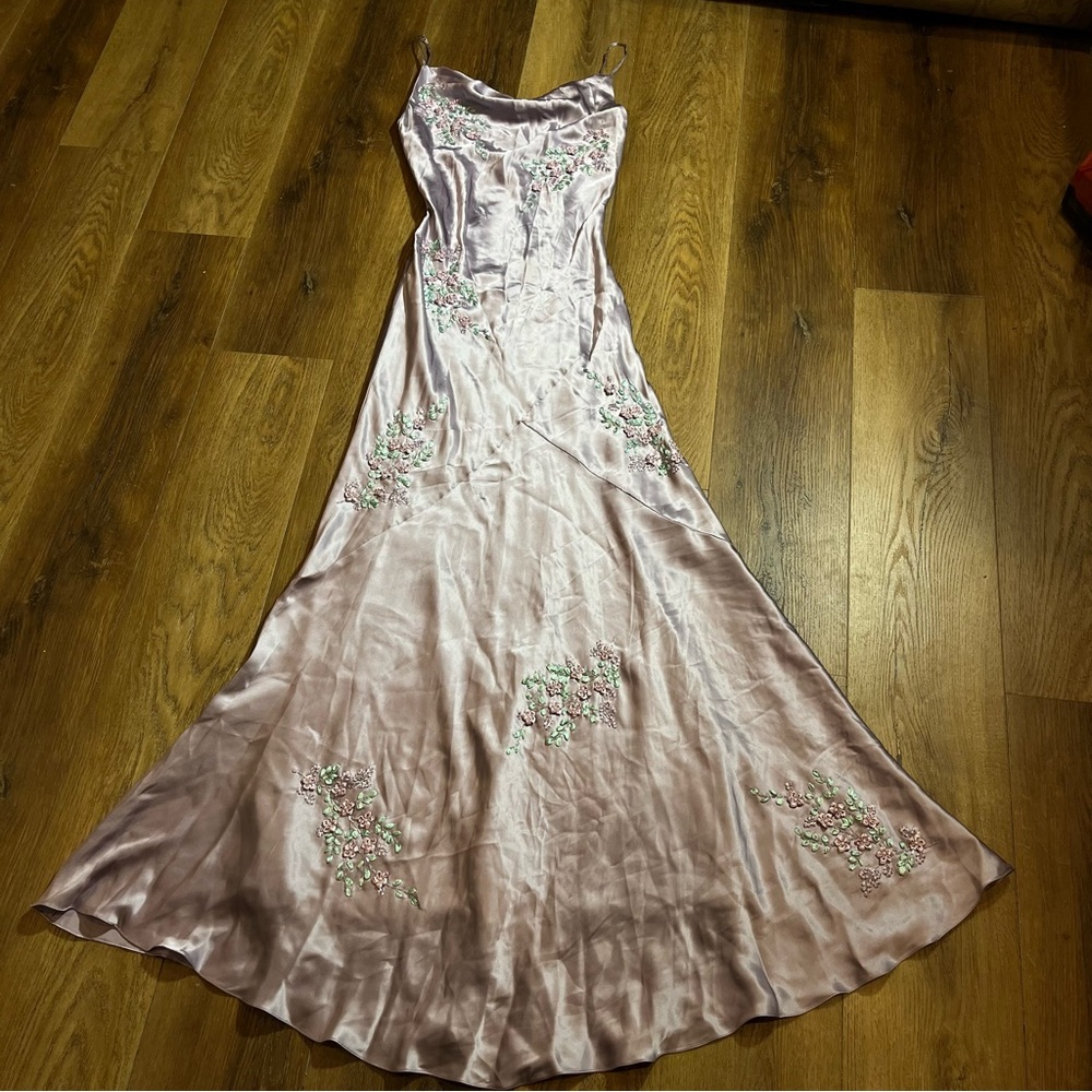 Vintage Y2K 100% Silk Beaded Dress Vintage Y2K Dress Fairy Cottage Prom Floral - Picture 3 of 11